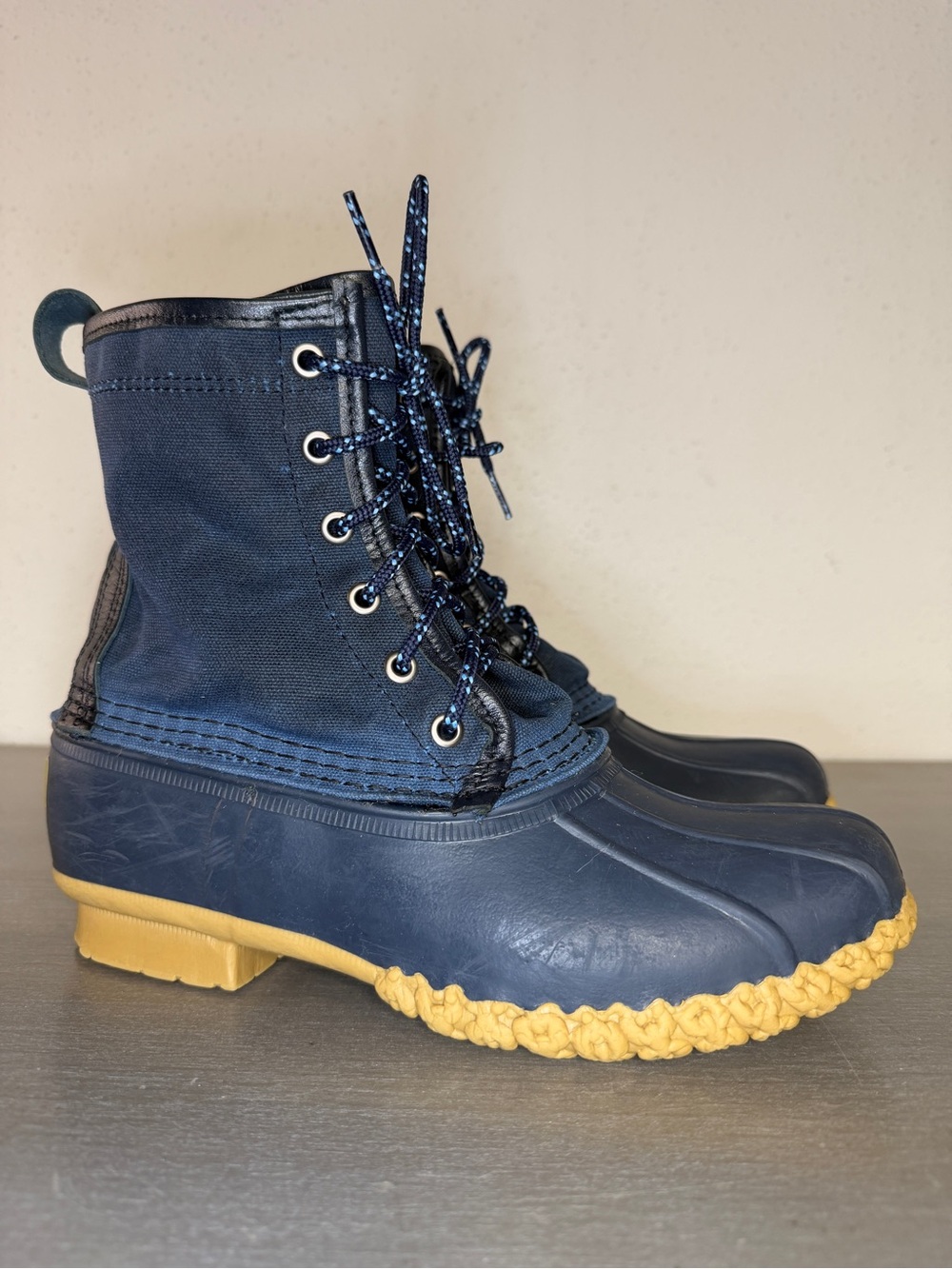 LL Bean Kids Navy Canvas Maine Hunting Shoe Duck Boots Size 5M USA Outdoor